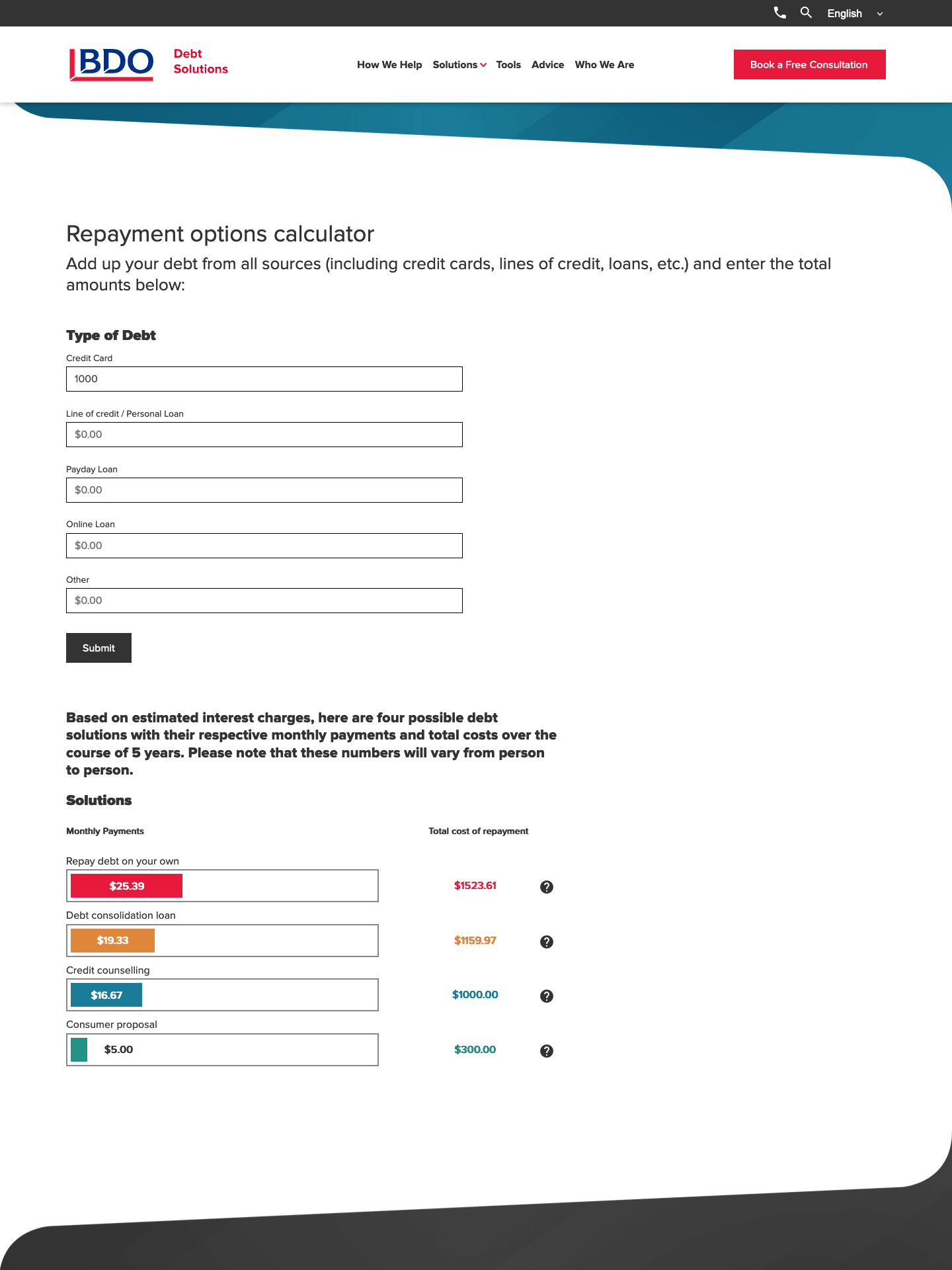 BDO Debt Calculator