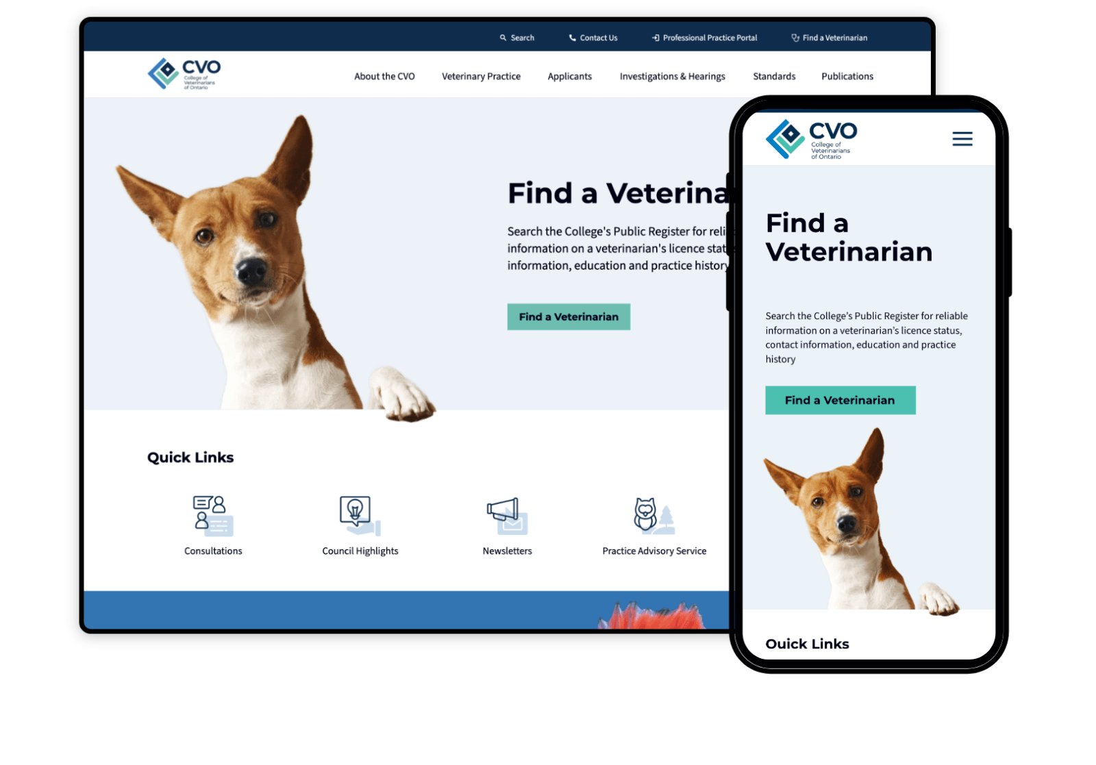 College of Veterinarians of Ontario homepage design