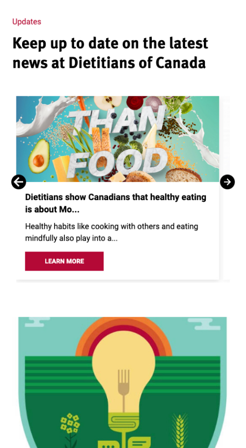 Dietitians mobile homepage