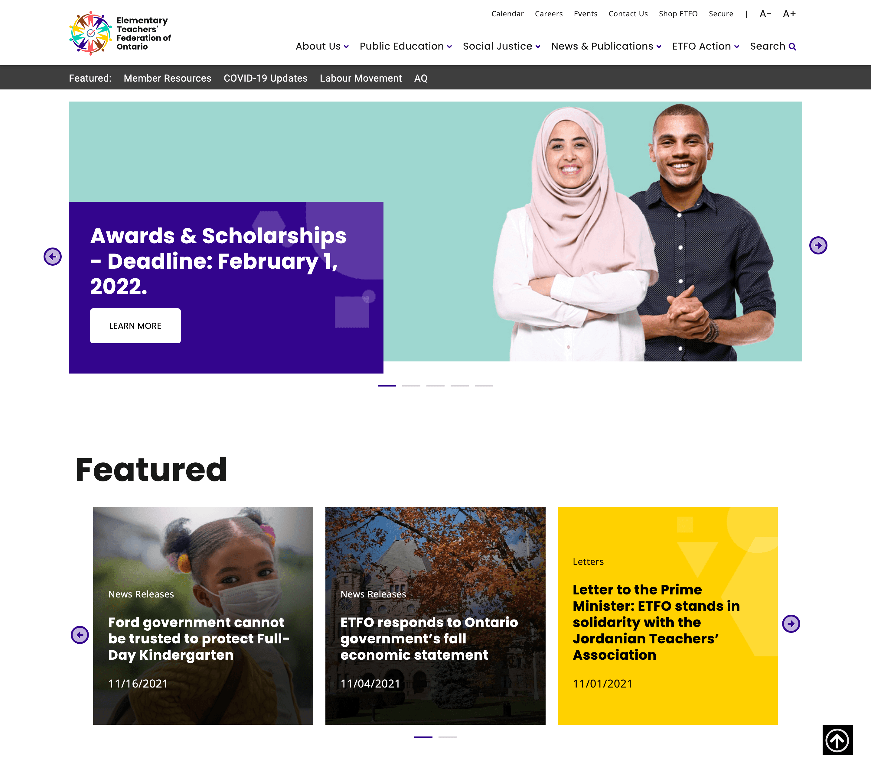 Home Screen of ETFO
