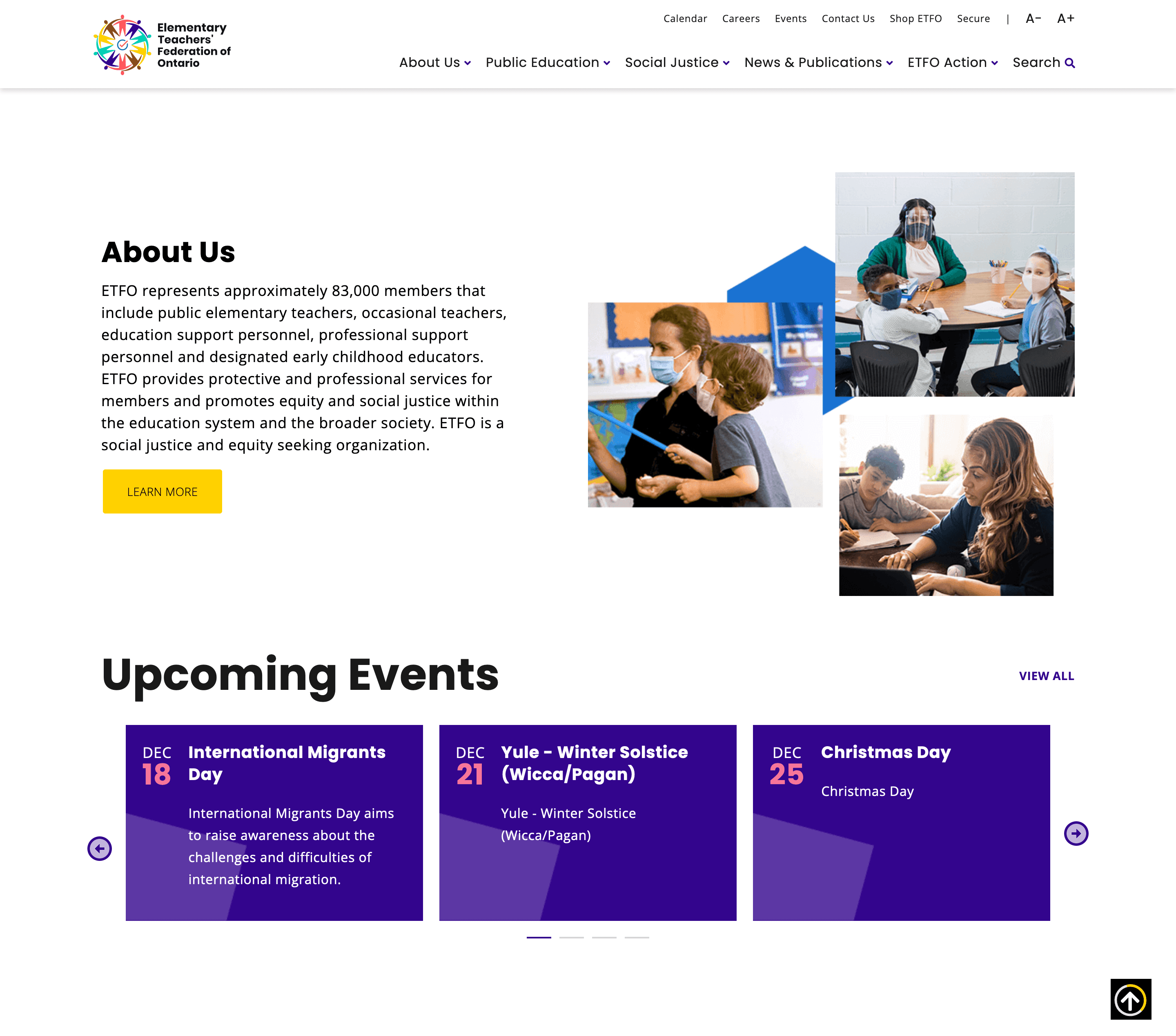 ETFO home about section