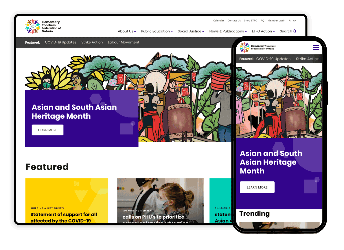 ETFO Home page web design