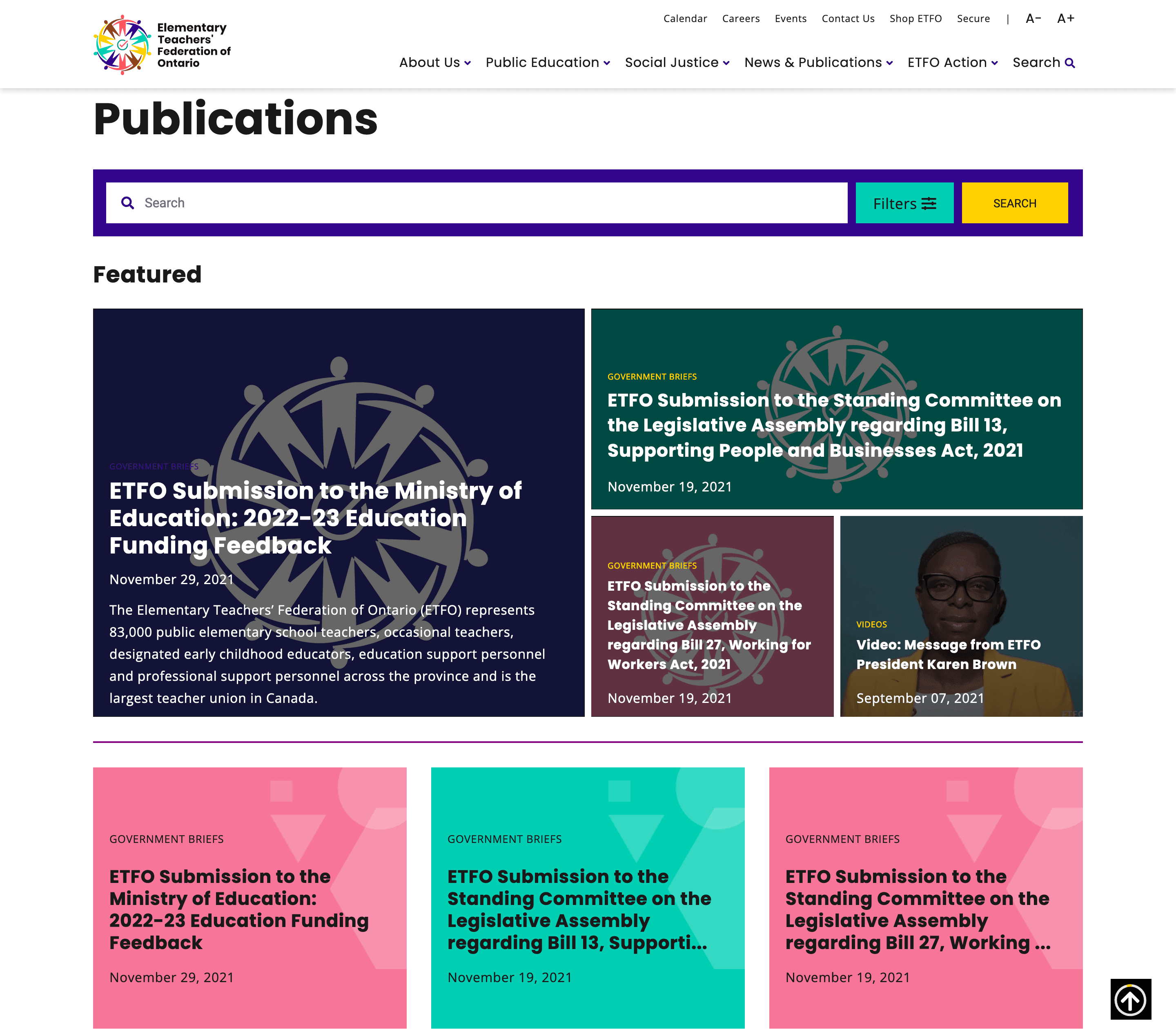 ETFO Publications page