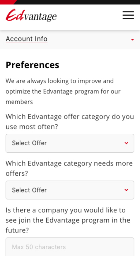 edvantage Account Info Mobile Design