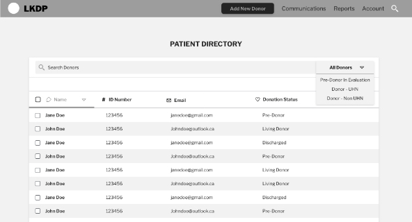 Patient Directory Wireframe