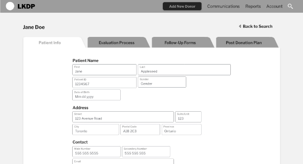 Patient Page Wireframe