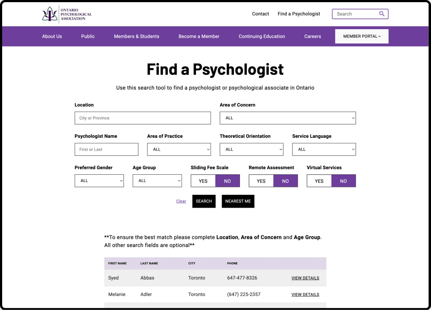 member directory find a psychologist