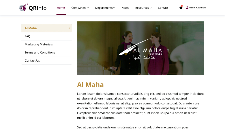Qatar Airways Intranet page design