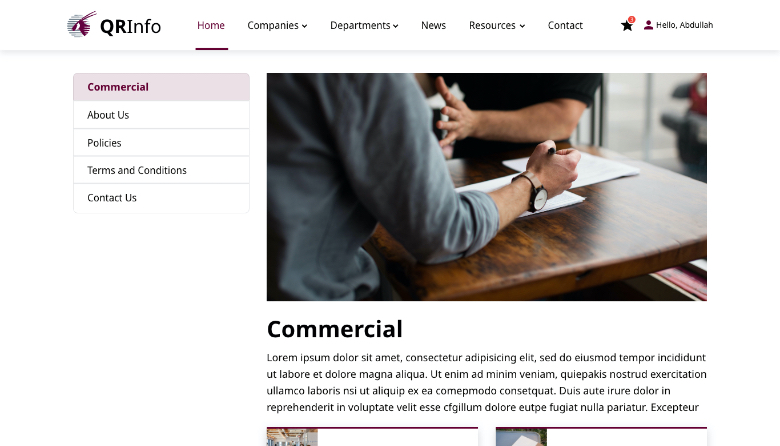 Qatar Airways Intranet department page design