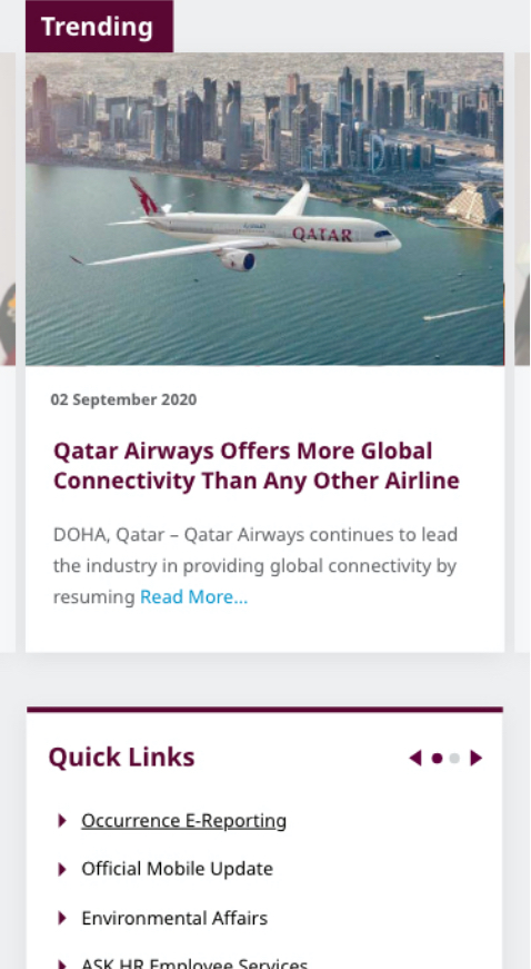 Airline Intranet mobile homepage 2