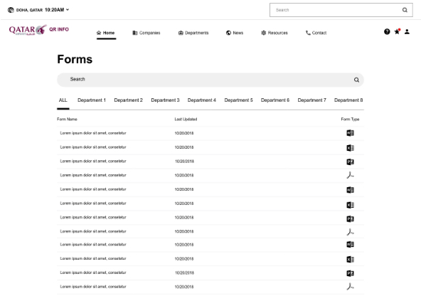 Forms Airline Intranet wireframe