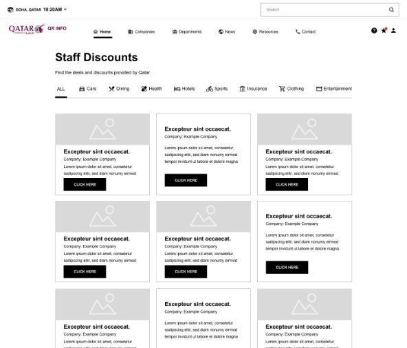 Staff Discounts Airline Intranet wireframe