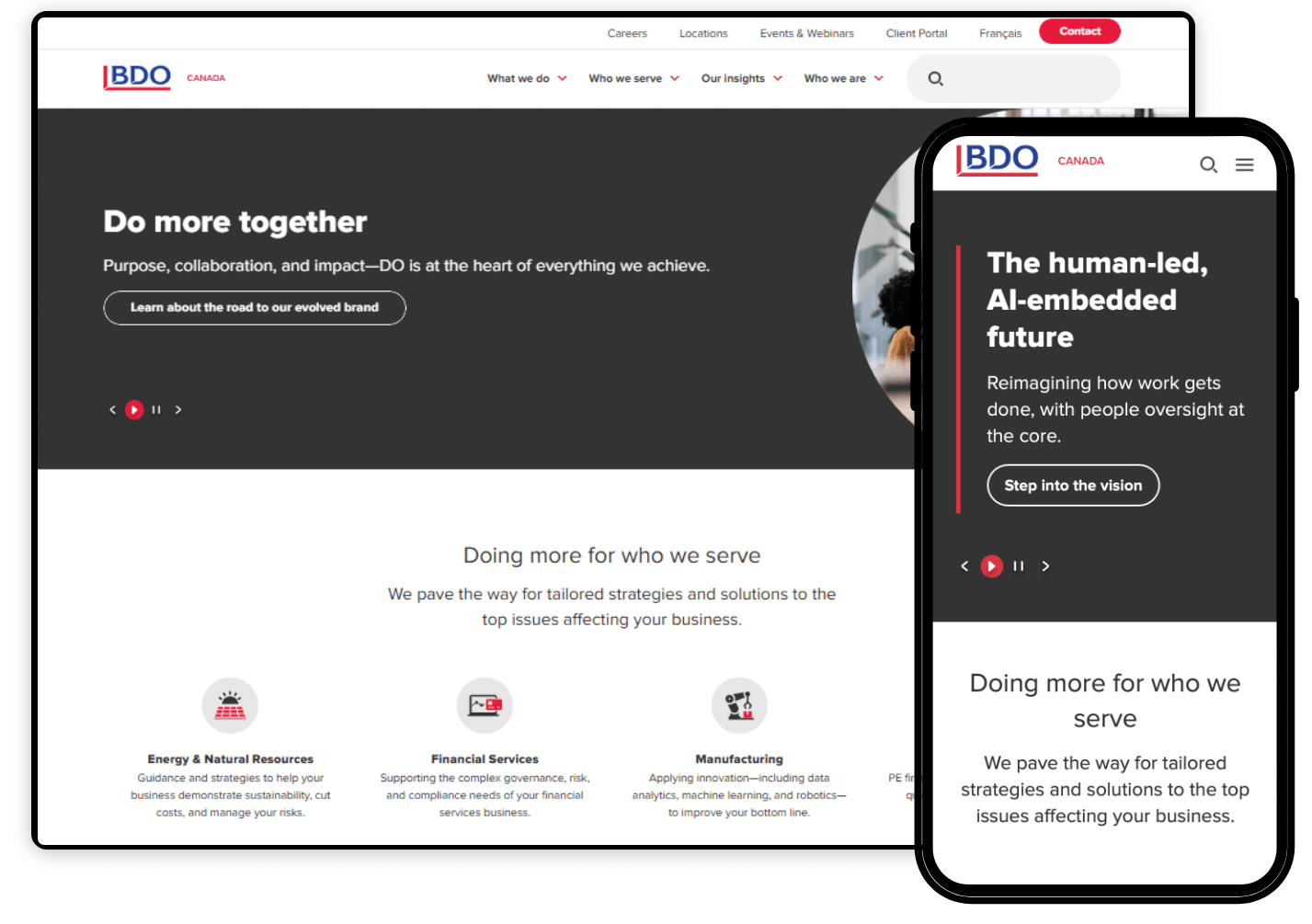 BDO Canada design refresh homepage and mobile