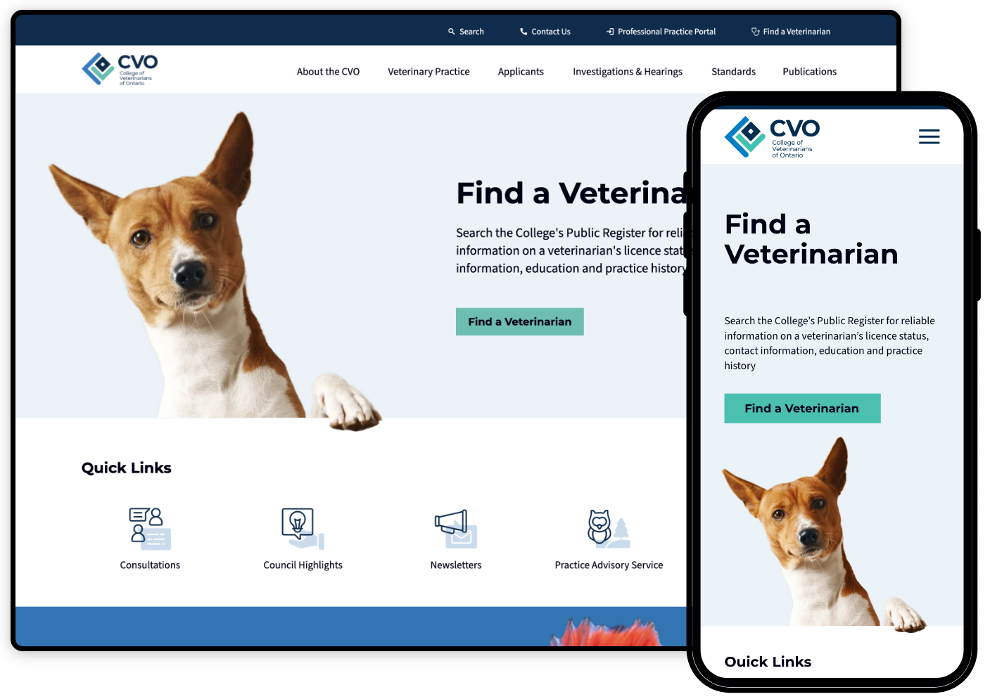 College of Veterinarians of Ontario association website design