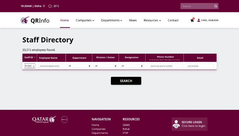 Airline Intranet Staff directory